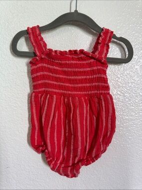 Cat & Jack Coral and Light Pink Striped Baby Romper